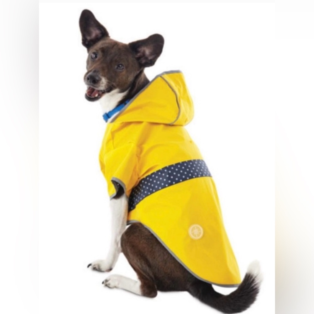 New Dog Yellow Raincoat with blue/white polka dot interior